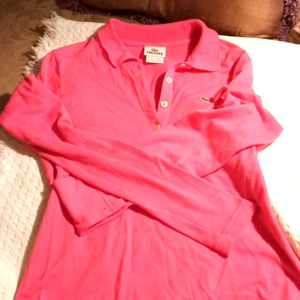 Ladies size 38 hot pink Lacoste long sleeve polo top